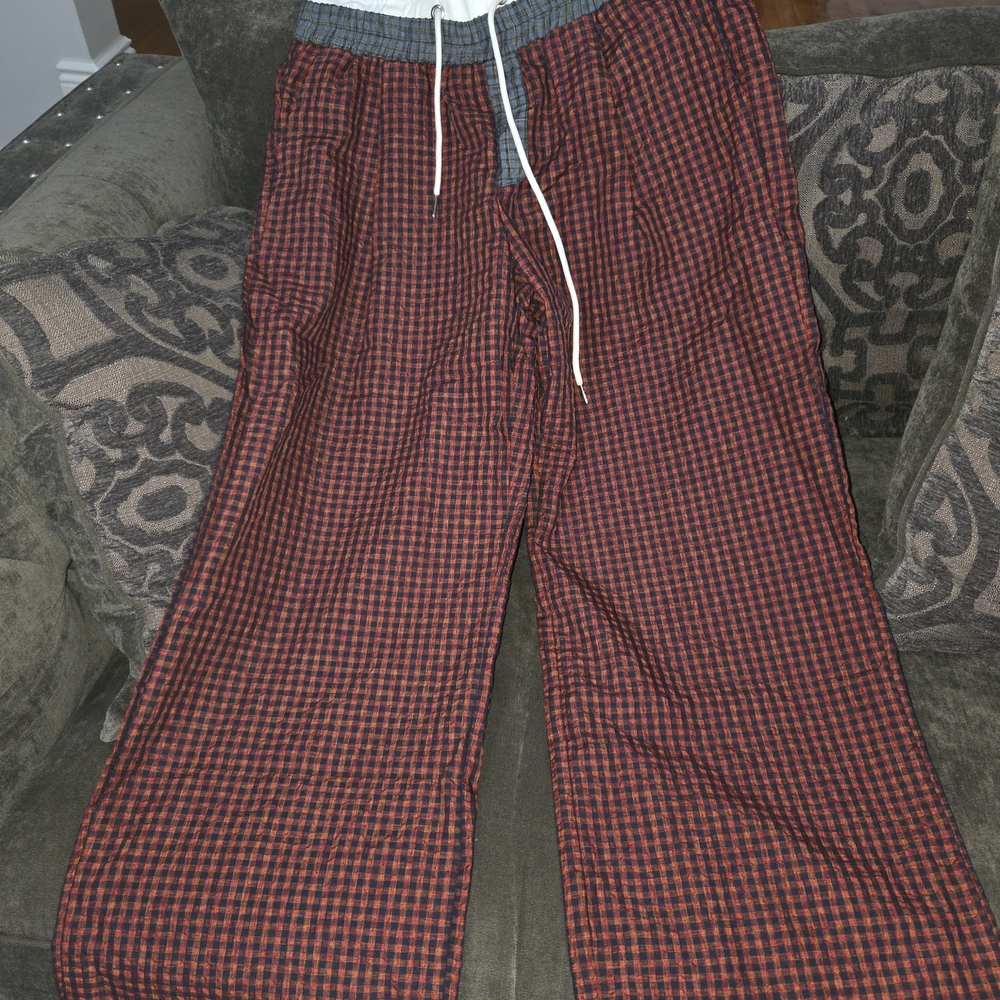 Unisex Black and Red/ Orange Checkered Joggers-NWT